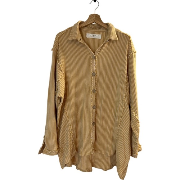 Free People Tops - Free People | We the Free Yellow & Pink Stripe Button Down Relaxed Fit Top Large